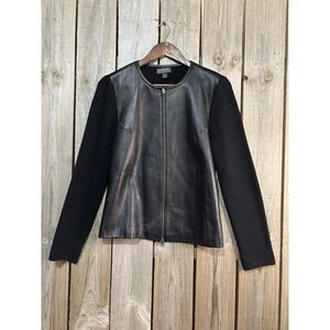 Classiques Entier 100% Leather 100% Merino Wool Knit Jacket Women's M Zip Up